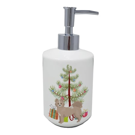Carolines Treasures 7 x 3.5 in. Tan Pomchi Christmas Tree Ceramic Soap Dispenser CK3860SOAP